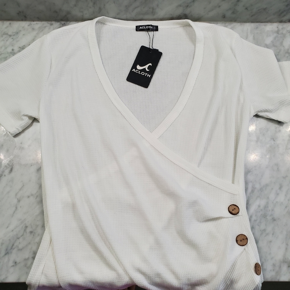 Women's White Wrap Top